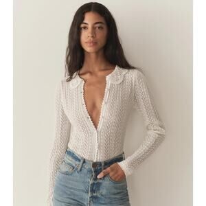 DÔEN Martina Crochet Buttons Peter Pan Collar Cardigan Pale Lily - S